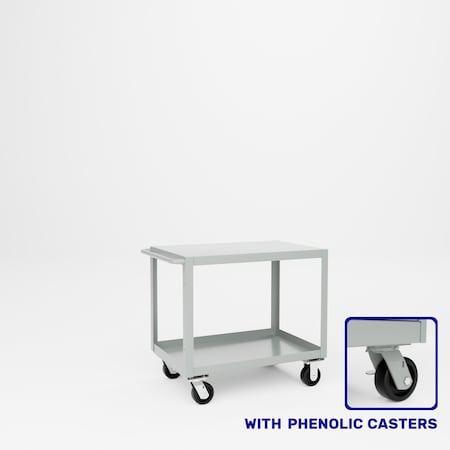 Pucel Heavy Duty Shop Truck, 36 in W x 24 in D x 33.5 in H, Two Shelves, Push Handle, Light Blue 2436-DT-2P