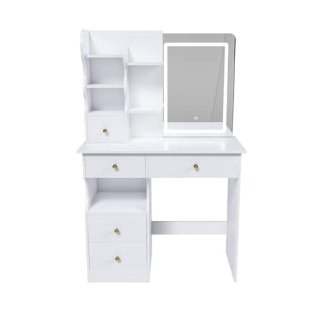 Homeroots 32" White Wood Lighted Mirrored Dresser 691733