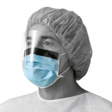 Medline Basic Procedure Face Mask with Shield, Anti-Fog Strip and Ear Loops, Blue, 25PK NON27420ELZ