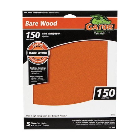 Gator Finishing 150 Grit Garnet Sanding Sheets, 5PK 1603729
