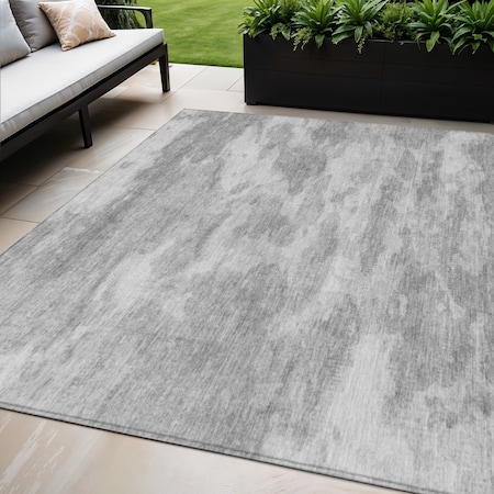 Homeroots 5' X 8' Silver And Gray Abstract Washable Indoor Outdoor Area Rug 610445
