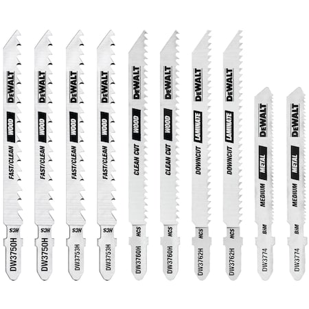 Dewalt 10 Pc. T-Shank Jig Saw Blade Set with Case DW3741C