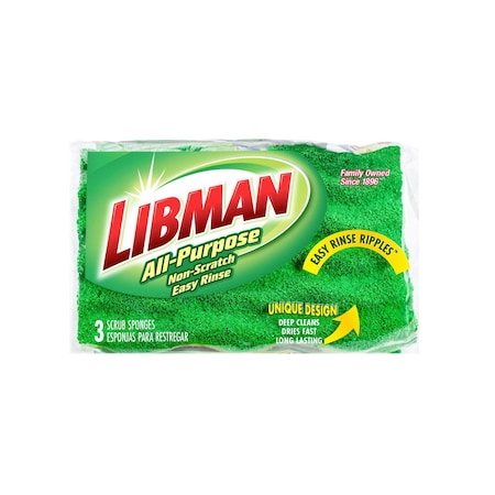 Libman Commercial Scrub Sponge, Medium Duty, Cellulose 1076