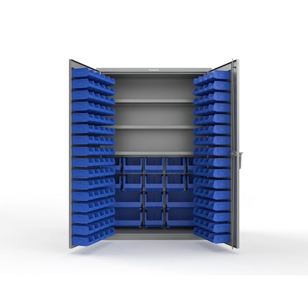 Strong Hold 14 GA Bin Cabinet with 3 Shelves No Legs - 48 In W. x 75 In. H x 24 In. D - 160 Blue Bins 46-BBS-243-160B-NL-L