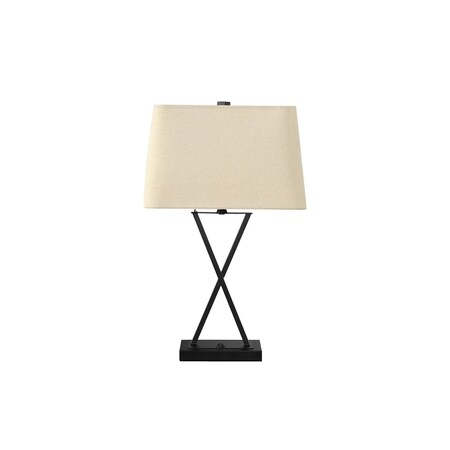 Homeroots 25" Black Metal Geometric USB Table Lamp With Beige Shade 545823