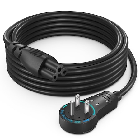 Maximm 10ft 3-Prong AC Laptop Power Cord, 360 degrees Plug NEMA 5-15P to C5 UL Certified ADW-360-C5R10-18B0
