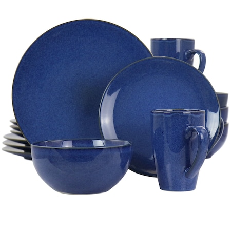 Gibson Elite Lisbon 16 Piece Round Stoneware Dinnerware Set in Cobalt 127239.16