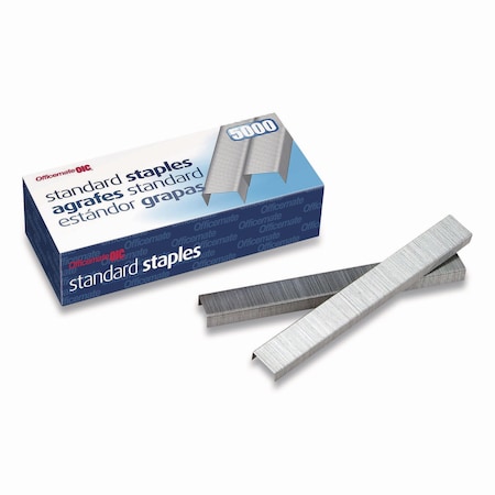 Officemate Standard Staples, 0.25" Leg, 0.5" Crown, Steel, 5000PK 91900