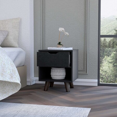 Homeroots 19" Black Wood One Drawer Nightstand 530198