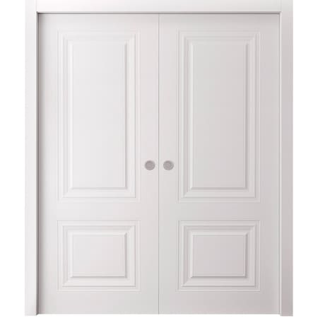 Sartodoors Sliding Double Pocket Doors 60 x 96 inches, BASIC 9772 White, Kit Rail Hardware, Solid Wood Inter BASIC9772DP-SKIN-6096