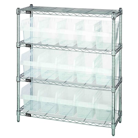 Quantum Storage Systems WIRE SHELVING UNIT WITH BINS CLEAR WR4-39-1236-802CL