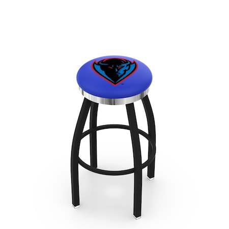 Holland Bar Stool Co 25" Blk Wrinkle DePaul Swivel Bar Stool, Chrome Ring L8B2C25DePaul