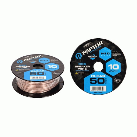 Raptor RSW105050 Feet Audio Stereo Speaker Wire Cable 10-Gauge-Clear RSW10-50