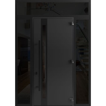 Vdomdoors Front Exterior Prehung Steel Door Ronex1033 Teak 96 2 Sidelight and Transom Window Sidelite Entry RONEX1033EXD-OAK-W12+36+12xH96+16-LH-I