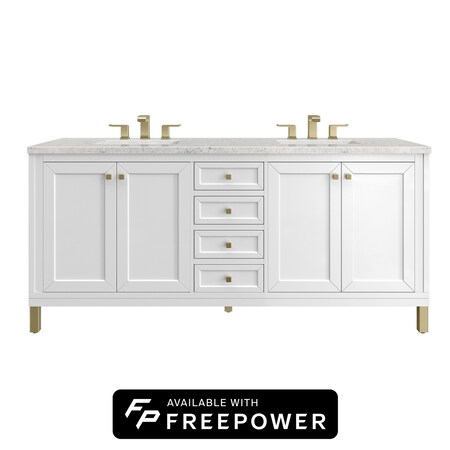James Martin Vanities Chicago 72 in. Double Vanity, Glossy White, w/ 3 CM Eternal Jasmine Pearl Silestone Top 503-V72-GW-FEJP