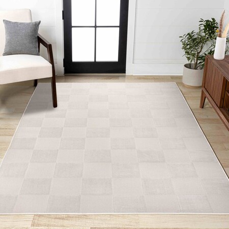 Jonathan Y Thea Modern Geometric Checkerboard High-Low White/Cream 8 ft. x 10 ft. Area Rug SND103B-8