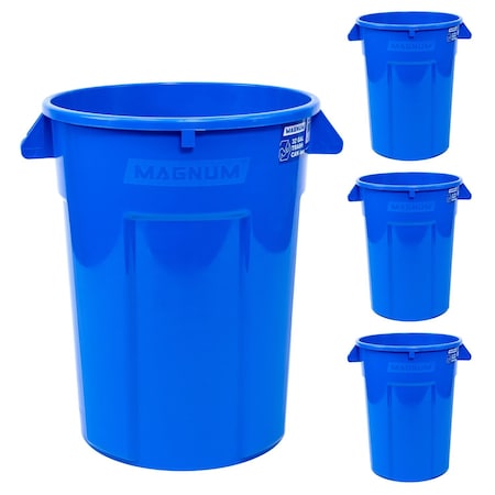 Magnum Tool 32 Gallon Trash Can, High-Vis Blue, Construction Grade, Heavy Duty Plastic, 4PK CMTC-C000-32B04