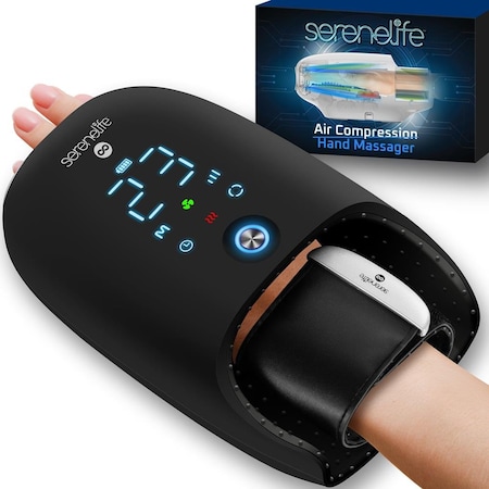 Serenelife Hand Massager with Heat and Compression with Kneading, 6 Modes, 6 Intensity Levels, 3 Timer Settings SLHNDMSG007BK