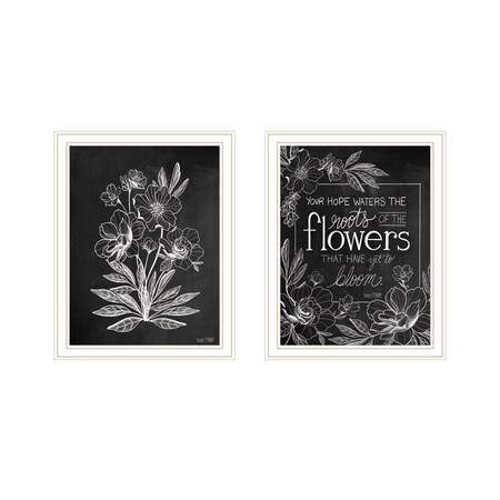 Homeroots Set Of Two Vintage Chalkboard Blooms White Framed Print Wall Art, 2PK 407976