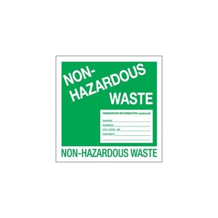 Bubblefast 6 x 6'' - ''Non-Hazardous Waste'' Labels BFDL1302
