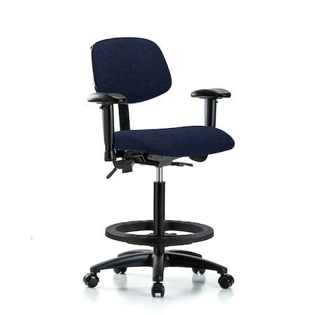 Blue Ridge Ergonomics Chair, Fabric, Hi Bench, AA BF Casters, Nav, 6-Way Adjustable, 26" to 35-1/2" Height, Dark Blue BR-FHBCH-RG-T0-A1-BF-RC-F45