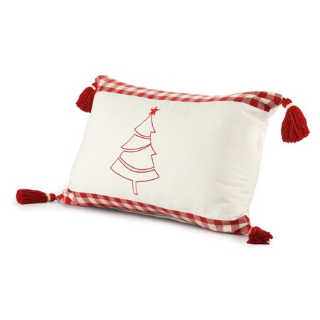 Homeroots 16" X 24" Red and White Christmas Tree Cotton Zippered Pillow With Tassels 534294