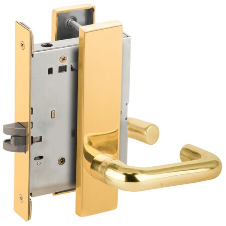 Schlage Grade 1 Passage Latch Mortise Lock, 03 Lever, L Escutcheon, Bright Brass Finish, Field Reversible L9010 03L 605