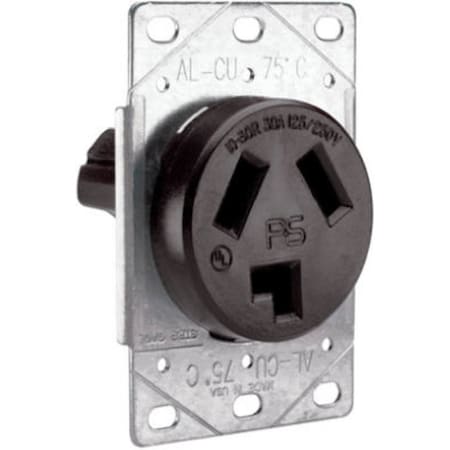 Legrand Straight Blade Receptacle, 10-30R, 30 A, 125/250V AC, 3 Pole, 3 Wire, Flush Mount, Non-Grounded 3860CC6