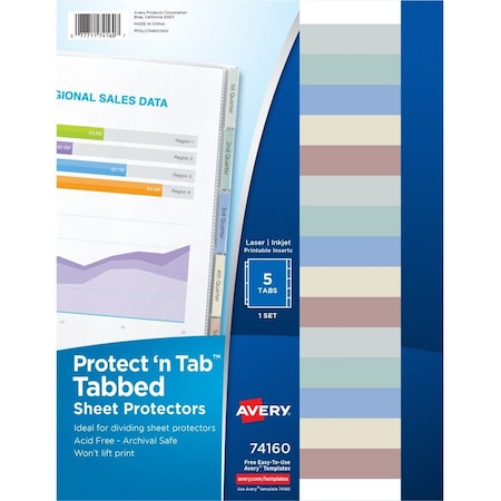 Avery Dennison Avery Protect 'n Tab Top Loading Sheet Protector, 8-1/2"W x 11"H, Clear, 5 Tabs/Set 74160