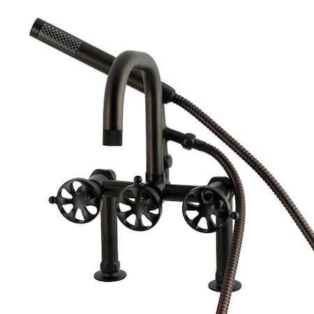 Kingston Brass 7" Center Deck-Mount Clawfoot Tub Faucet with Hand Shower, Oil Rubbed Bronze AE6005RX