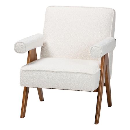 Baxton Studio Georgina Japandi Cream Boucle and Walnut Brown Wood Accent Chair 253-14003-ZORO