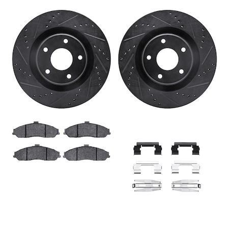 Dynamic Friction Co DFC Rotors-Drilled & Slotted-Black w/ 5000 Advanced Brake Pads Incl Hdw 8512-46147