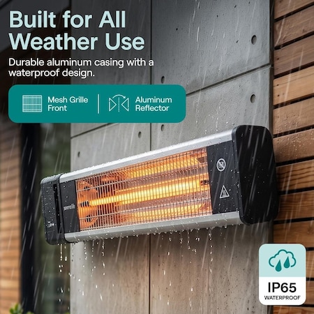 Serenelife Infrared Patio Heater, Wall-Mounted Electric Heater with Remote, 1500W, IP65 Approved, Odorless SLOHT26