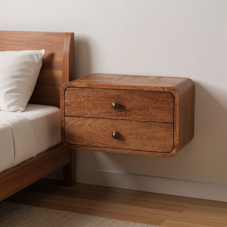 Homeroots 18" Brown Solid Wood Two Drawer Floating Nightstand 651543