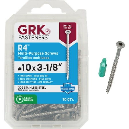 Grk Fasteners GRK R4 No, 10 x 3-1/8'' Star Drive Multi-Purpose Wood Screw, 70 Ct. 61737