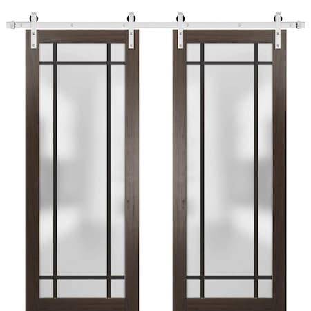 Sartodoors Sturdy Double Barn Door with Frosted Glass Planum 2112 56x80 (2* 28x80) Solid Core Modern Interior PLANUM2112DB-S-CA-56 x 80 (2* 28x80)