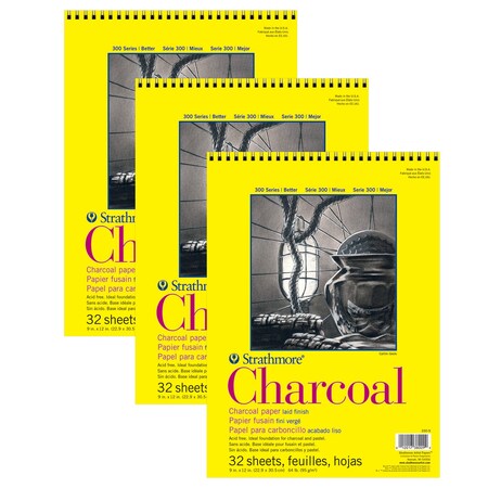 Strathmore 300 Series Charcoal Pad, Top Wire Binding, 32 Sheet, 9x12 inch, 3PK P330-9-1