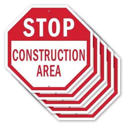 Signmission Stop Construction Area, 10 inch X 10 inch, Aluminum Metal Signs, 5PK OC-A-5Pack-10-43