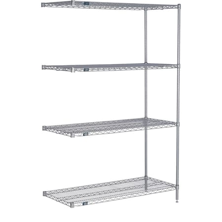 Global Industrial Nexel 4 Shelf, Nexelate Silver Epoxy Wire Shelving Unit, Add On, 48"W x 14"D x 54"H B970125