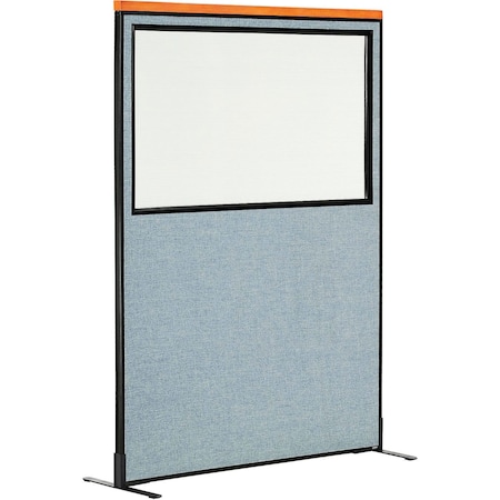 Global Industrial Interion Deluxe Freestanding Office Partition Panel w/Partial Window 48-1/4"W x 73-1/2"H Blue 694688WFBL