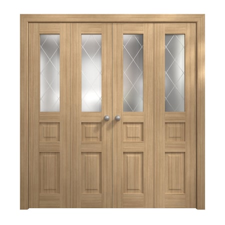 Sartodoors Sliding Closet Double Bi-fold Doors 96 x 96 inches, Ego 5011 Natural Oak, Sturdy Tracks Moldings T EGO5011DBF-SNA-96x96 (4* 24x96)