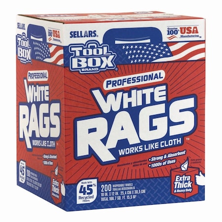 Sellars TOOLBOX White Rags, 1-Ply, 9.8 x 12, White, 200 Rags, 6PK 58202