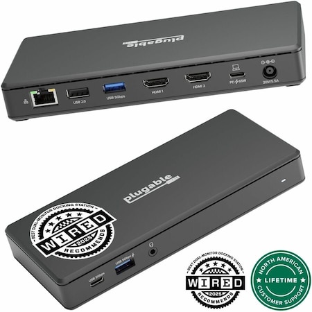 Plugable USB-C Dual HDMI Docking Station with 65W Power Delivery UD-MSTH2