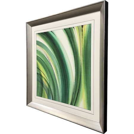 Homeroots Modern Abstract Green Curvy Leaves Silver Framed Wall Art 654102
