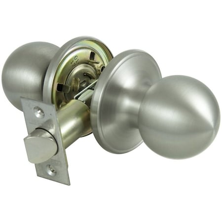 Prosource Passage Knob, Metal, Stainless Steel, 2-3/8 to 2-3/4 in Backset, 1-3/8 to 1-3/4 in Thick Door T3630V-PS