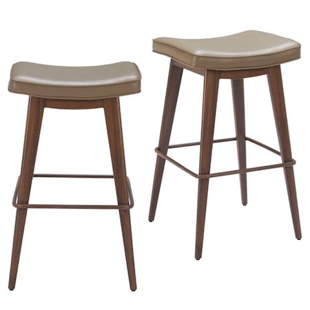 Homeroots Set of Two 31" Taupe and Walnut Faux Leather and Steel Backless Bar Height Bar Chairs, 2PK 565003
