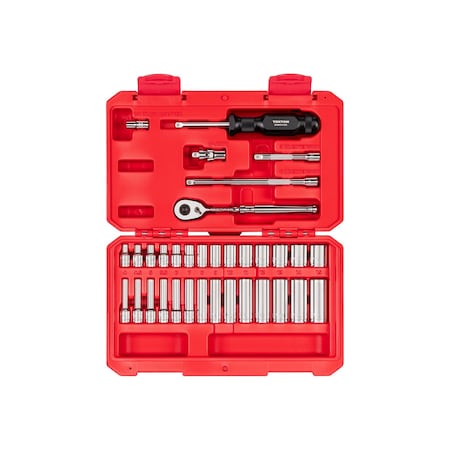 Tekton 1/4 Inch Drive 6-Point Socket and Ratchet Set, 34-Piece (4-15 mm) SKT05202