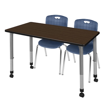 Regency Kee Mobile Adjustable Classroom Table W/ 2 Andy Mobile Chairs, 60 in W, 30 in L, Neo Walnut MT6030NWAPCGY40NV