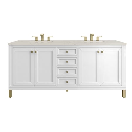 James Martin Vanities Chicago 72" Double Vanity, Glossy White, w/ 3 CM Siberian Silestone Top 503-V72-GW-3SFR