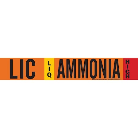 Brady LIC LIQ AMMONIA HIGH Pipe Marker, 2.25in H x 14in W, Fits Pipes 2.5in Dia. Thru 7.875in Dia. 145864